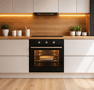 Built-in oven with wooden cabinets
